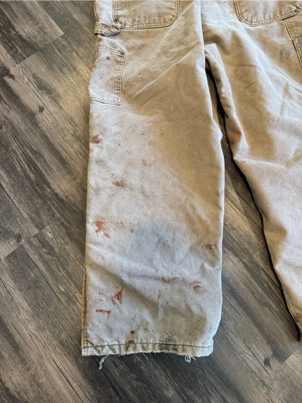 Vintage Carhartt Double Knee Thrashed Bib Overalls Mens 44x30 Tan Distressed